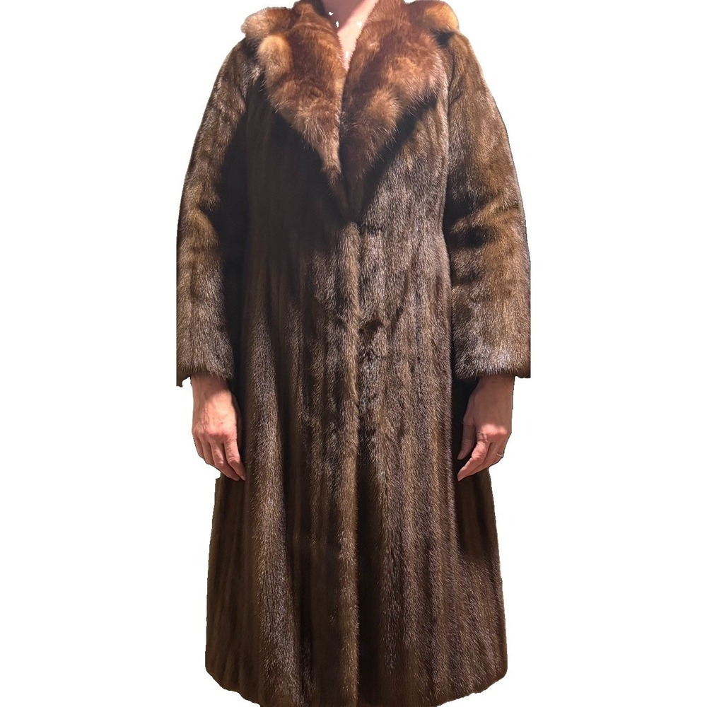 Vintage 1980s Full Length Mink Fur Coat Russian Sable Collar Luxury Glamour